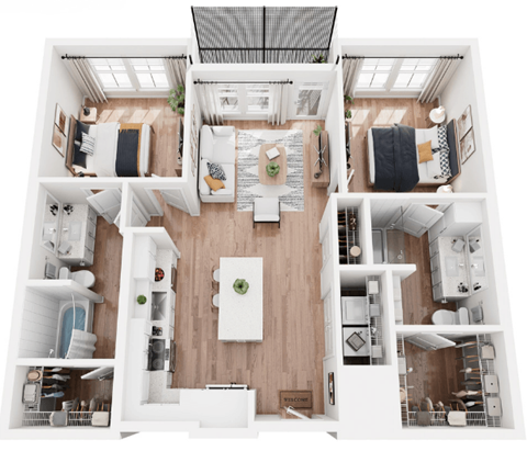 Floor plan for 2 beds, 2 baths, 1018 sqft